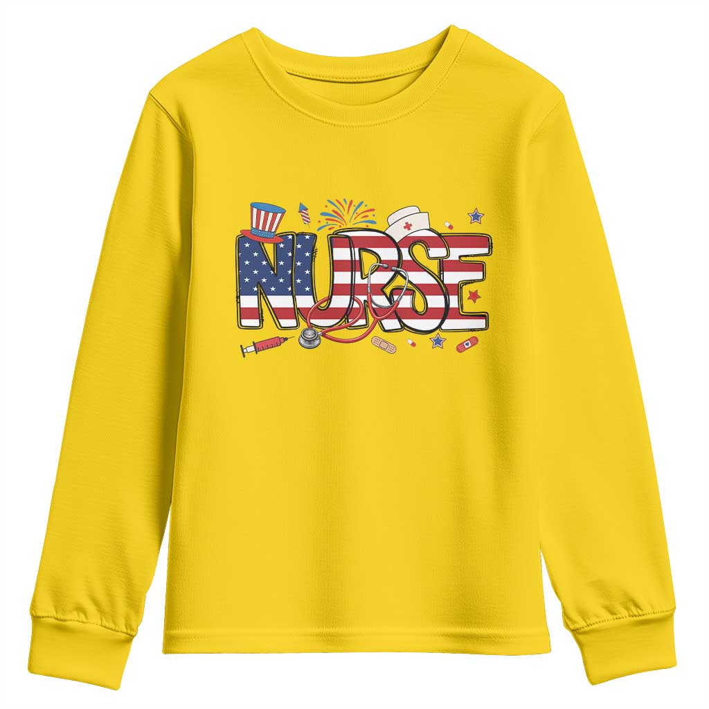USA 250 Proud American Nurse Youth Sweatshirt Patriotic Healthcare Hero TS12 Daisy Print Your Wear