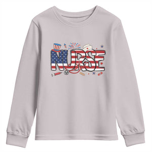 USA 250 Proud American Nurse Youth Sweatshirt Patriotic Healthcare Hero TS12 Ice Gray Print Your Wear