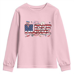 USA 250 Proud American Nurse Youth Sweatshirt Patriotic Healthcare Hero TS12 Light Pink Print Your Wear