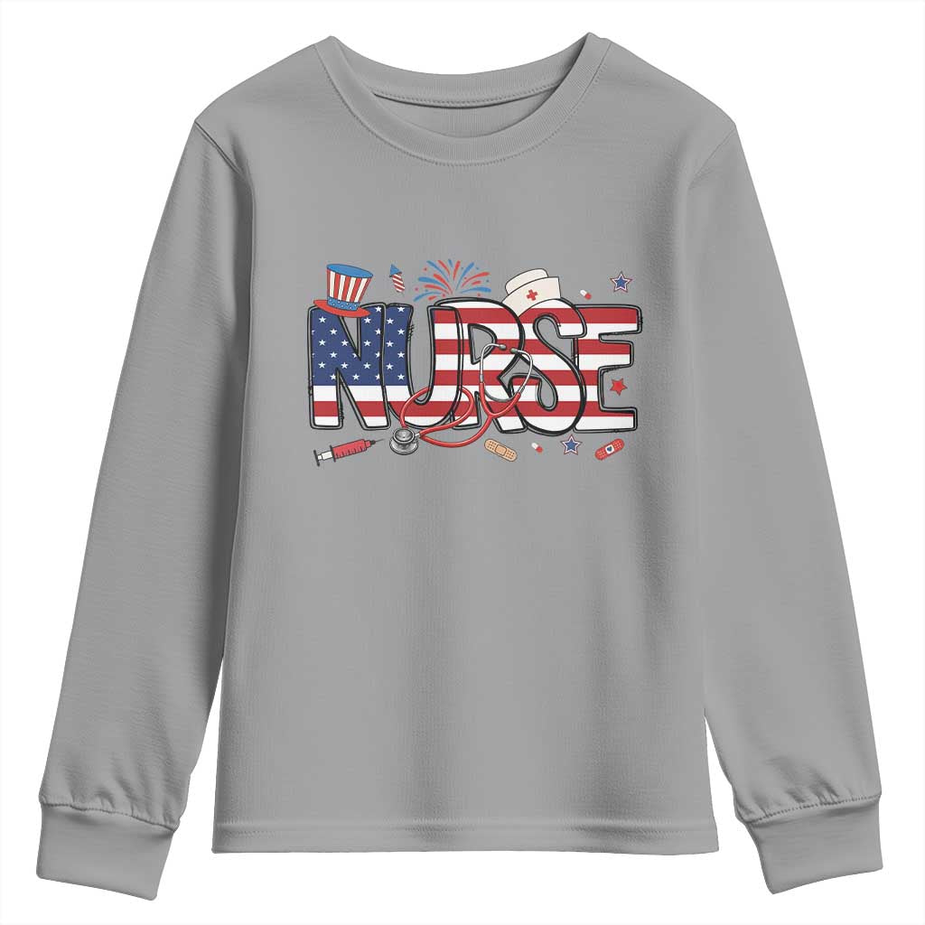 USA 250 Proud American Nurse Youth Sweatshirt Patriotic Healthcare Hero TS12 Sport Gray Print Your Wear