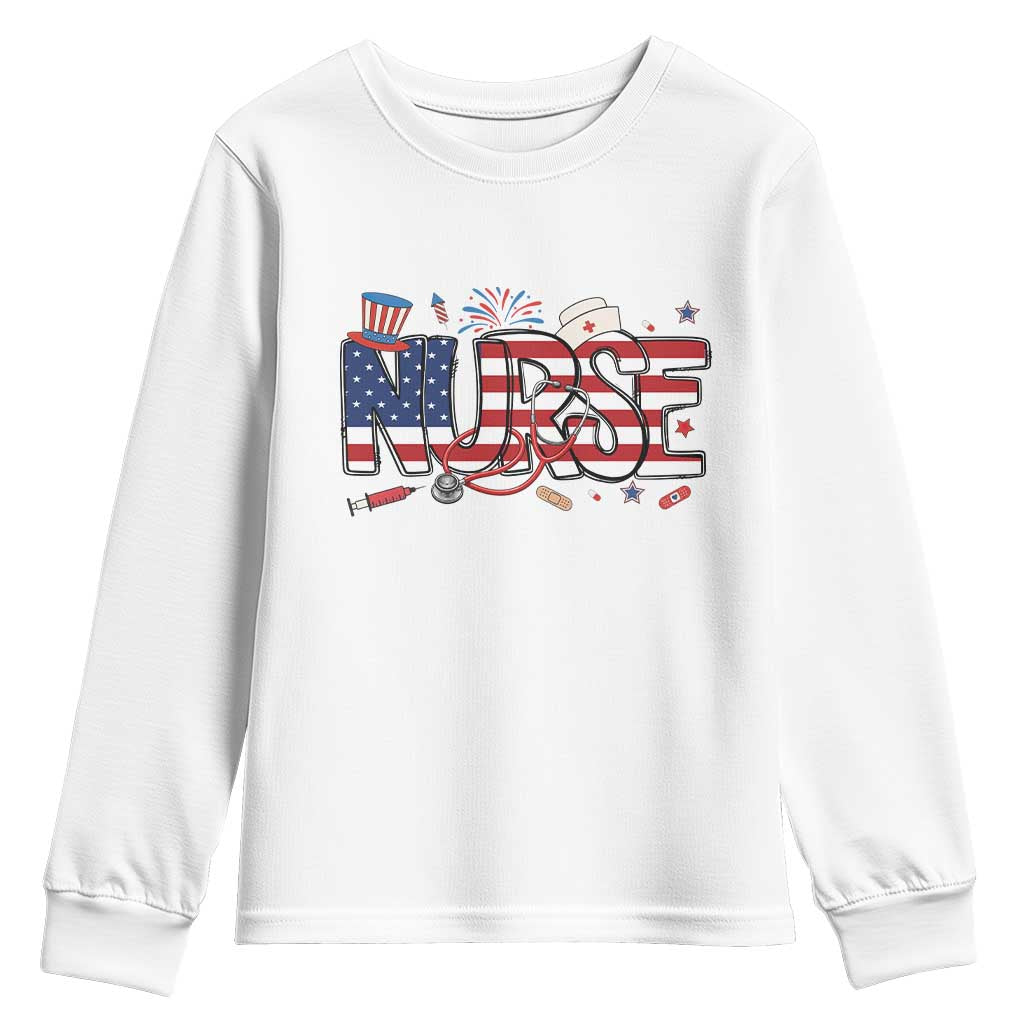 USA 250 Proud American Nurse Youth Sweatshirt Patriotic Healthcare Hero TS12 White Print Your Wear
