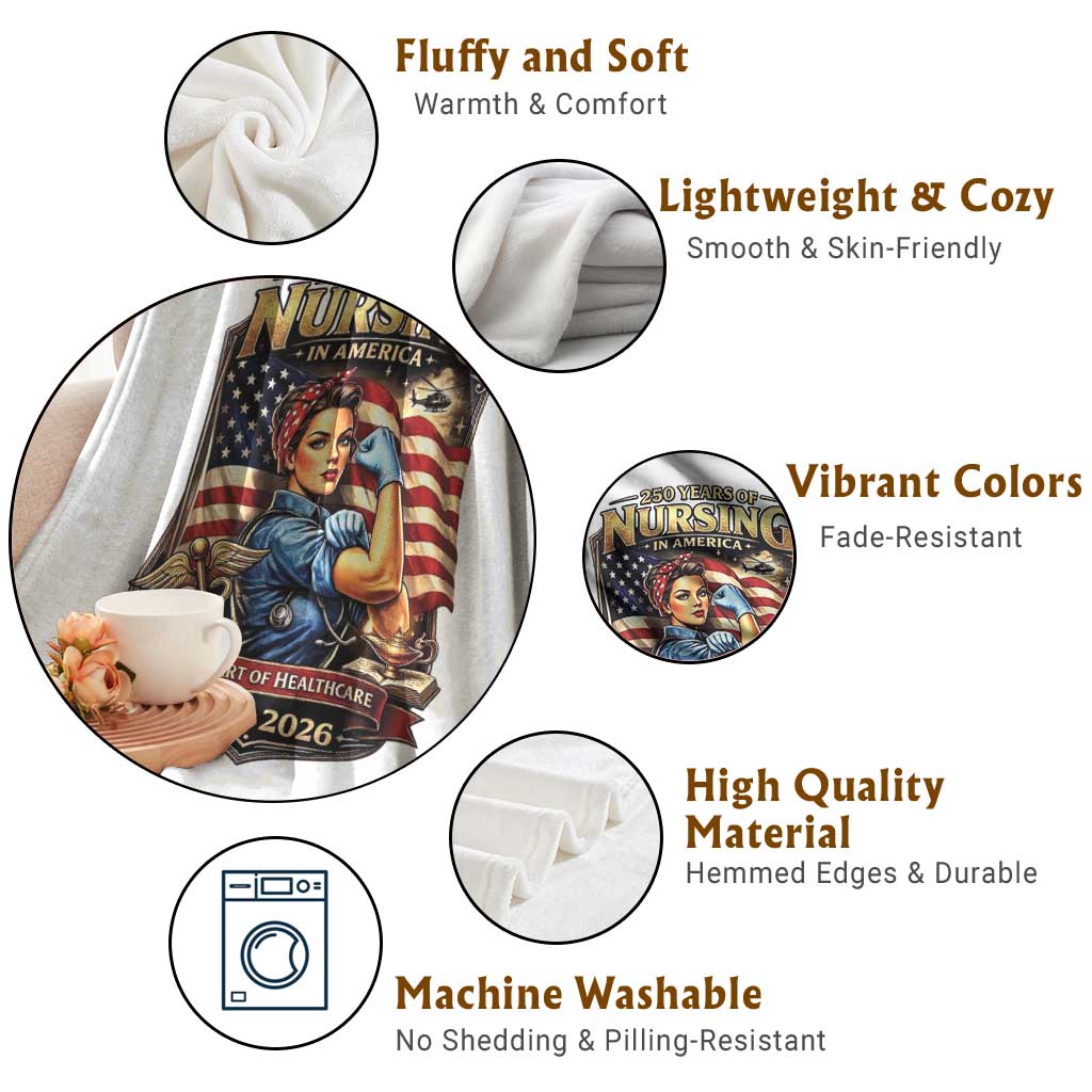 Patriotic Rosie Nurse Feminist Pride Throw Blanket 250 Years Of Nursing TS12 Print Your Wear
