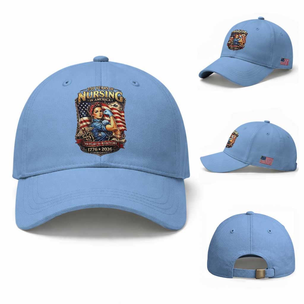 Patriotic Rosie Nurse Feminist Pride Baseball Cap 250 Years Of Nursing TS12 Baseball Cap Universal Fit Light Blue Print Your Wear