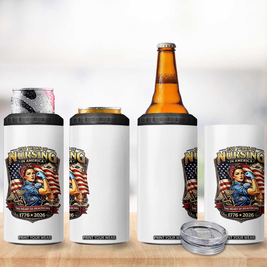 Patriotic Rosie Nurse Feminist Pride 4 in 1 Can Cooler Tumbler 250 Years Of Nursing TS12 Print Your Wear