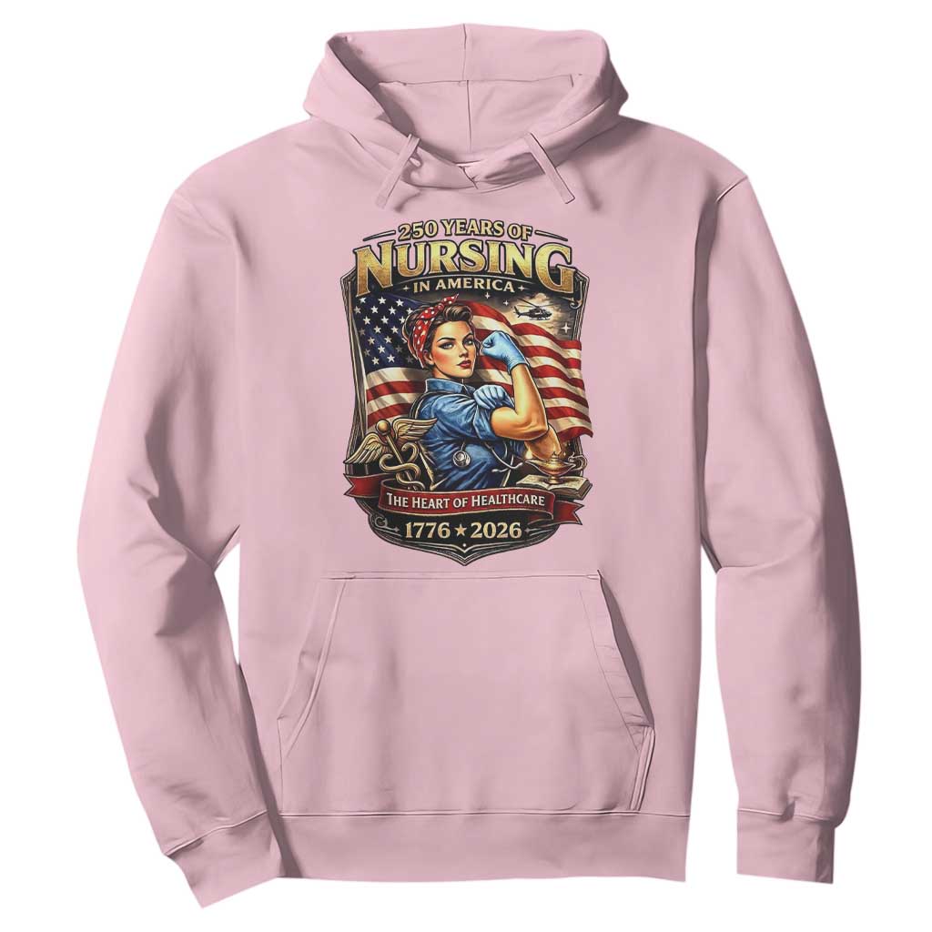 Patriotic Rosie Nurse Feminist Pride Hoodie 250 Years Of Nursing TS12 Light Pink Print Your Wear
