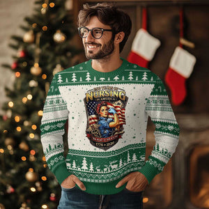 Patriotic Rosie Nurse Feminist Pride Ugly Christmas Sweater 250 Years Of Nursing TS12 Beige Green Print Your Wear