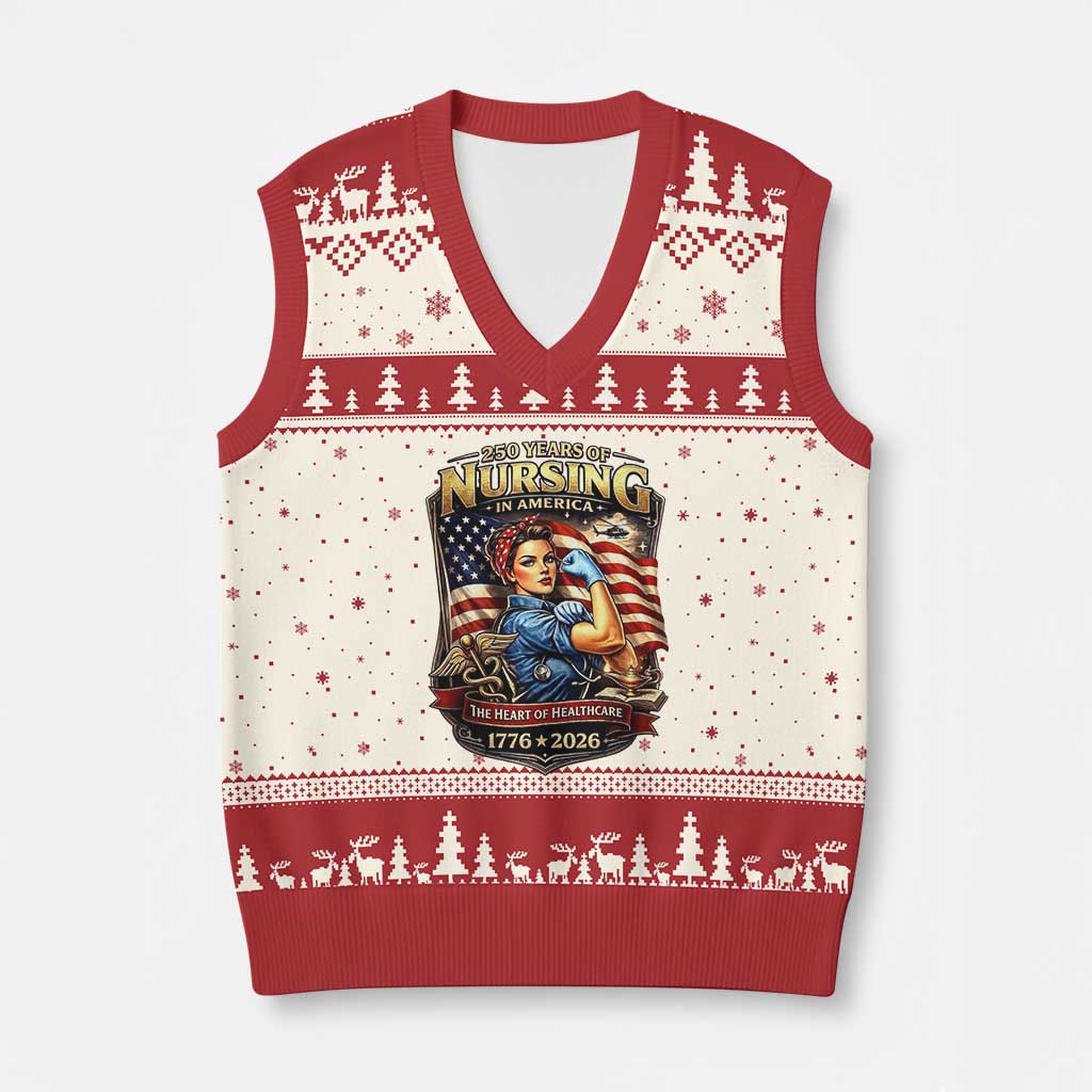 Patriotic Rosie Nurse Feminist Pride V-Neck Knit Sweater Vest 250 Years Of Nursing TS12 Beige Red Print Your Wear