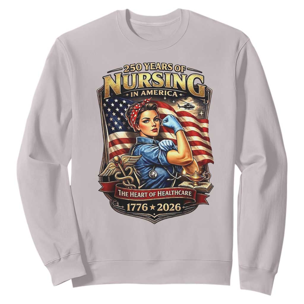 Patriotic Rosie Nurse Feminist Pride Sweatshirt 250 Years Of Nursing TS12 Ice Gray Print Your Wear