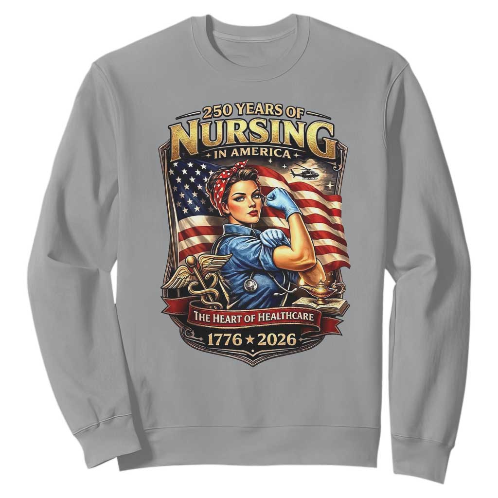 Patriotic Rosie Nurse Feminist Pride Sweatshirt 250 Years Of Nursing TS12 Sport Gray Print Your Wear