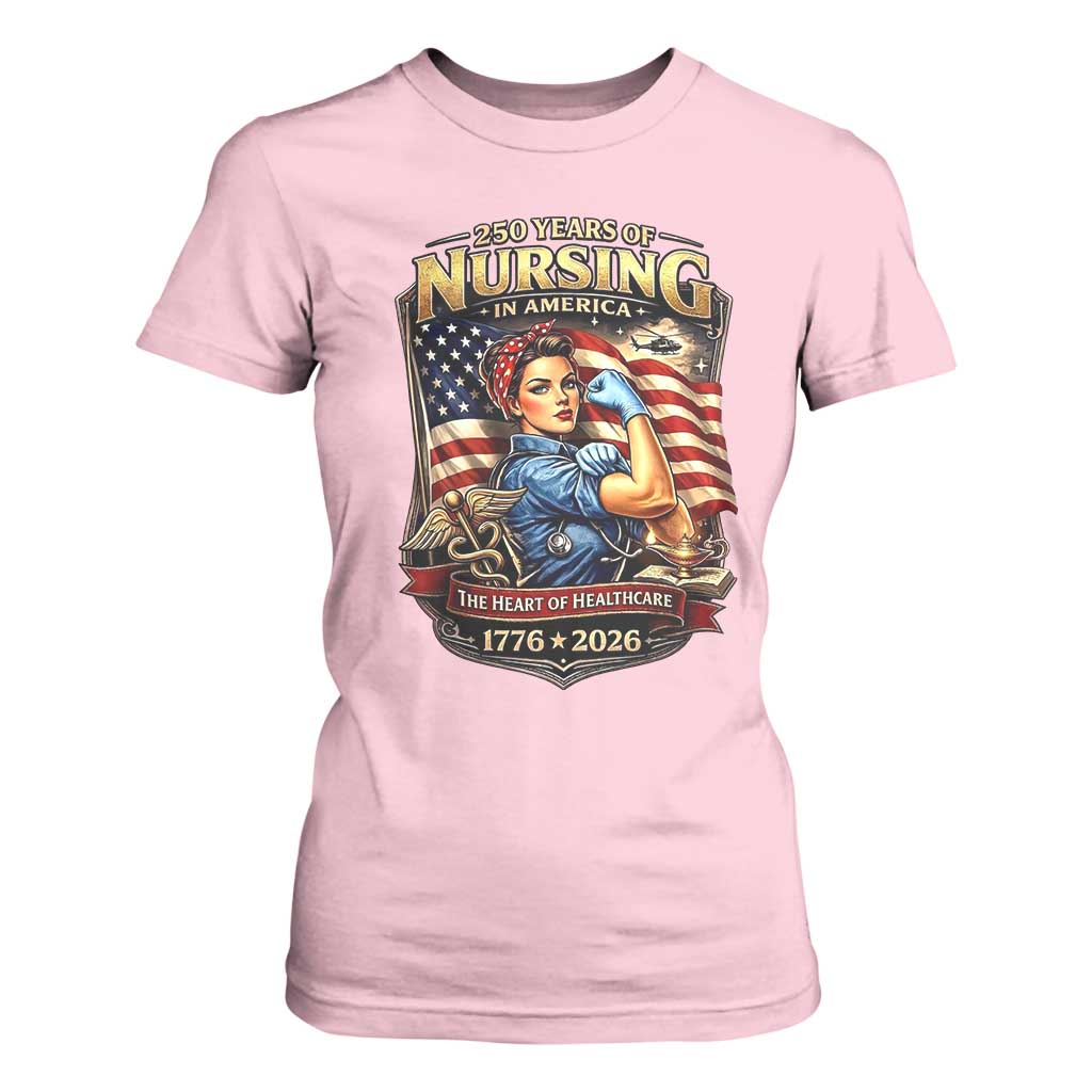 Patriotic Rosie Nurse Feminist Pride T Shirt For Women 250 Years Of Nursing TS12 Light Pink Print Your Wear