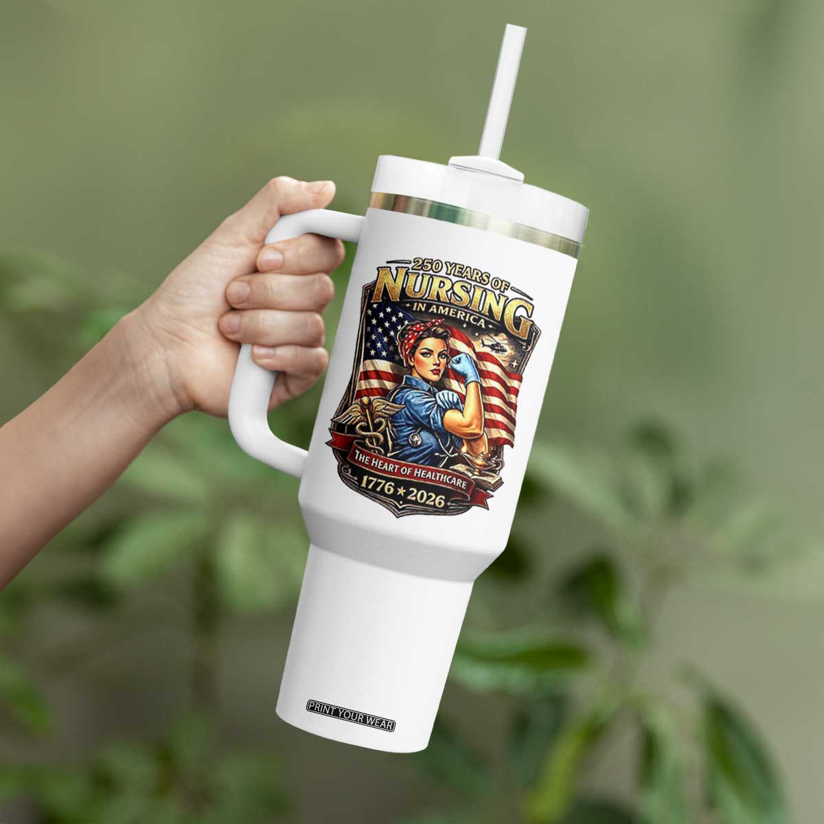Patriotic Rosie Nurse Feminist Pride Tumbler With Handle 250 Years Of Nursing TS12 Print Your Wear
