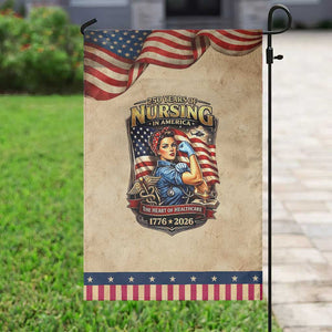Patriotic Rosie Nurse Feminist Pride Garden Flag 250 Years Of Nursing TS12 Vintage Rustic Tan Navy Print Your Wear