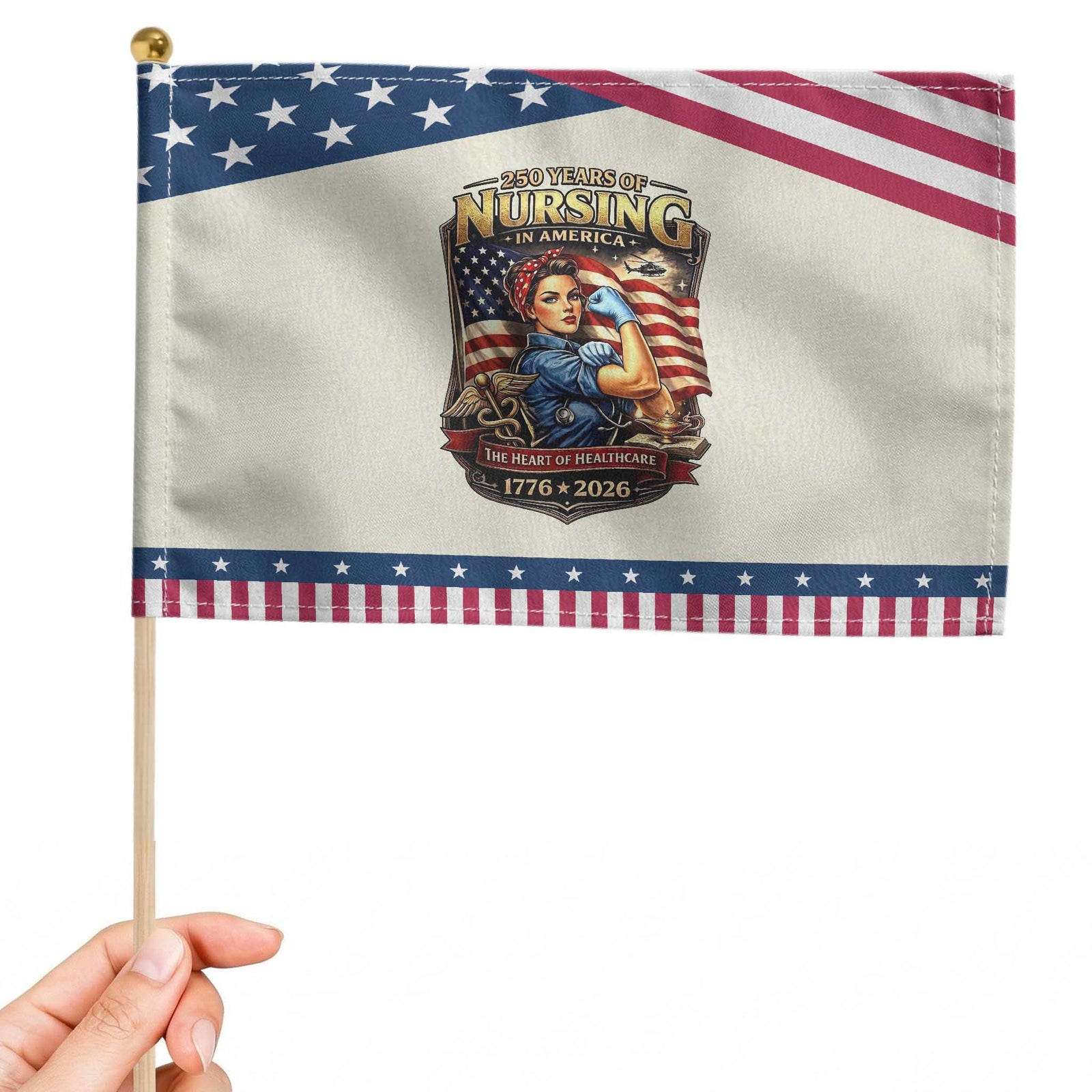 Patriotic Rosie Nurse Feminist Pride Patriotic Handheld Flag 250 Years Of Nursing TS12 Modern 8.2