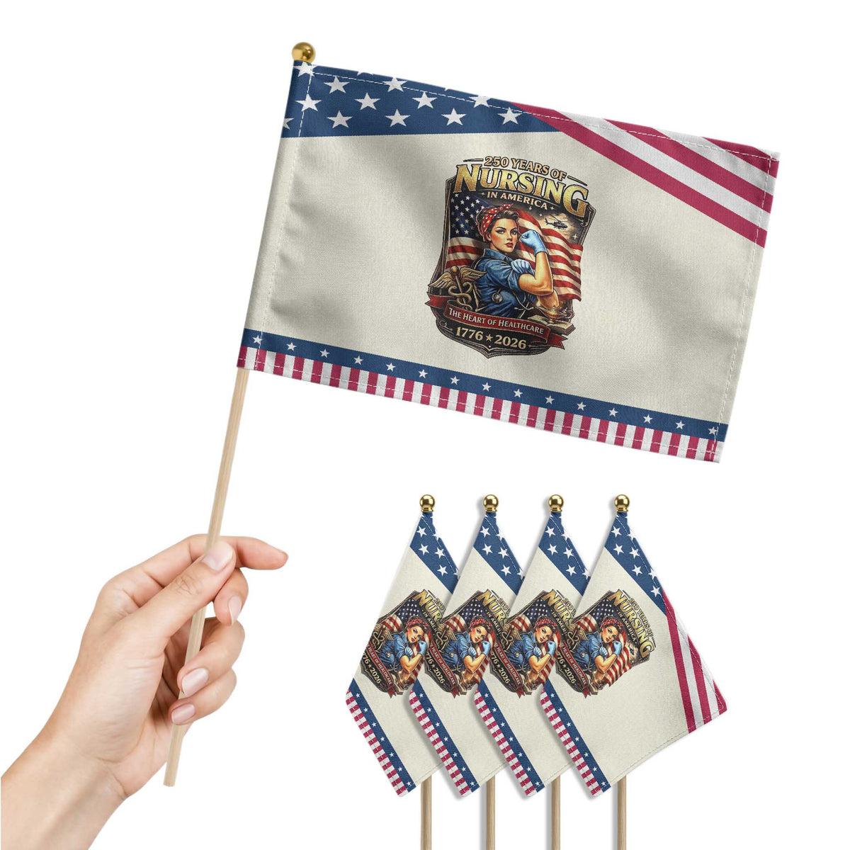 Patriotic Rosie Nurse Feminist Pride Patriotic Handheld Flag 250 Years Of Nursing TS12 Print Your Wear