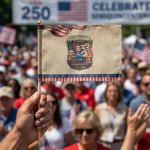 Patriotic Rosie Nurse Feminist Pride Patriotic Handheld Flag 250 Years Of Nursing TS12 Vintage 8.2" × 5.5" Rustic Tan Navy Print Your Wear
