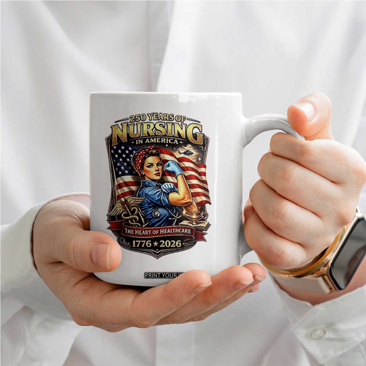 Patriotic Rosie Nurse Feminist Pride Coffee Mug 250 Years Of Nursing TS12 Print Your Wear