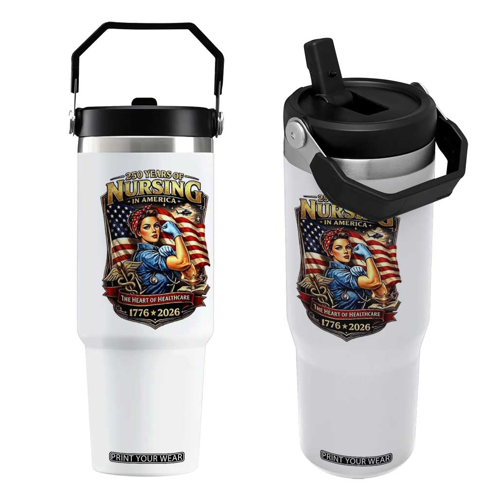 Patriotic Rosie Nurse Feminist Pride Flip Straw Tumbler 250 Years Of Nursing TS12 One Size: 30 oz White Print Your Wear