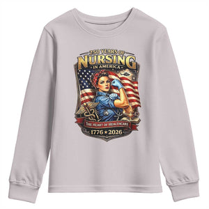 Patriotic Rosie Nurse Feminist Pride Youth Sweatshirt 250 Years Of Nursing TS12 Ice Gray Print Your Wear