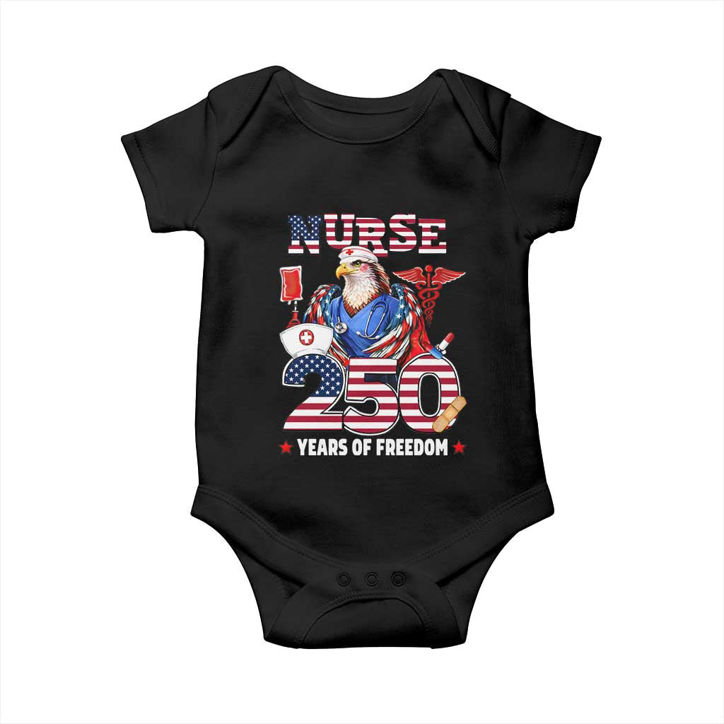 Bald Eagle Nurse 250 Years Of Freedom Baby Onesie Patriotic American Nurse Gift TS12 Black Print Your Wear