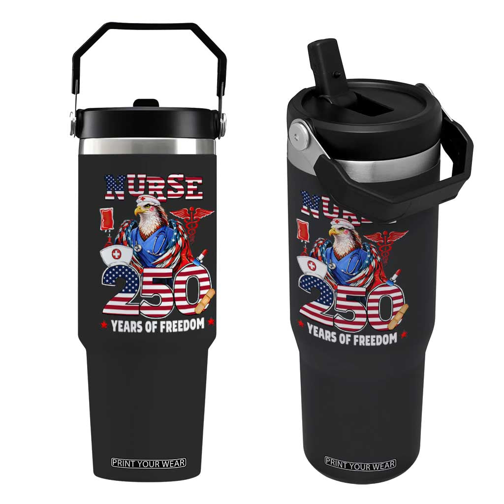 Bald Eagle Nurse 250 Years Of Freedom Flip Straw Tumbler Patriotic American Nurse Gift TS12 One Size: 30 oz Black Print Your Wear