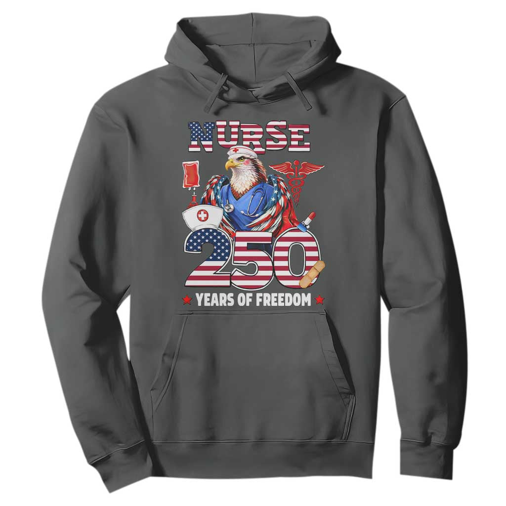 Bald Eagle Nurse 250 Years Of Freedom Hoodie Patriotic American Nurse Gift TS12 Dark Heather Print Your Wear