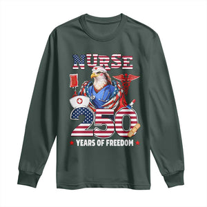 Bald Eagle Nurse 250 Years Of Freedom Long Sleeve Shirt Patriotic American Nurse Gift TS12 Dark Forest Green Print Your Wear