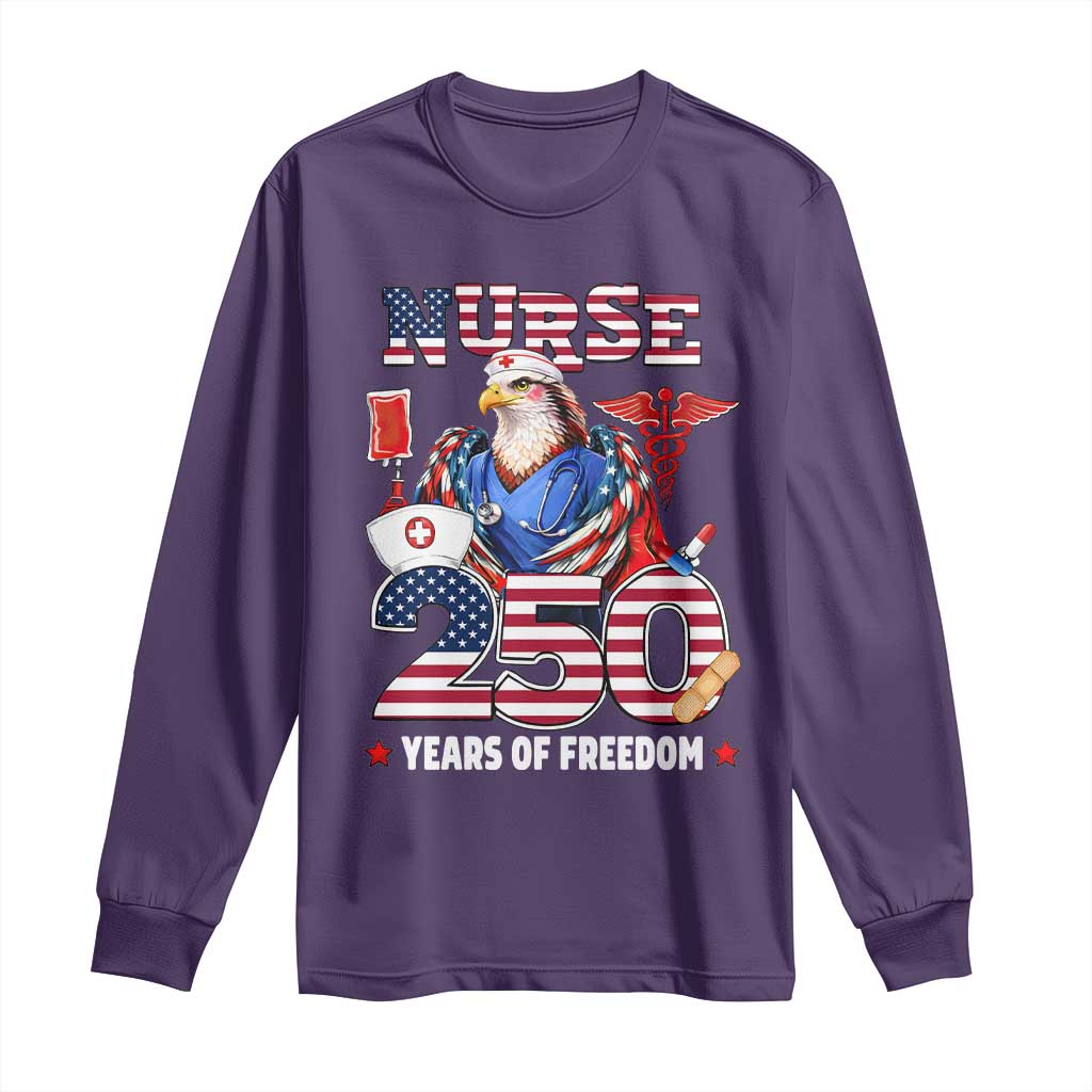 Bald Eagle Nurse 250 Years Of Freedom Long Sleeve Shirt Patriotic American Nurse Gift TS12 Purple Print Your Wear