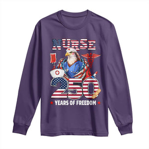 Bald Eagle Nurse 250 Years Of Freedom Long Sleeve Shirt Patriotic American Nurse Gift TS12 Purple Print Your Wear