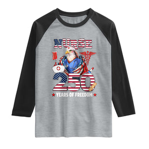Bald Eagle Nurse 250 Years Of Freedom Raglan Shirt Patriotic American Nurse Gift TS12 Heather Gray Black Print Your Wear