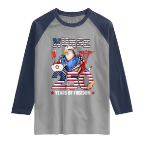 Bald Eagle Nurse 250 Years Of Freedom Raglan Shirt Patriotic American Nurse Gift TS12 Sport Gray Navy Print Your Wear