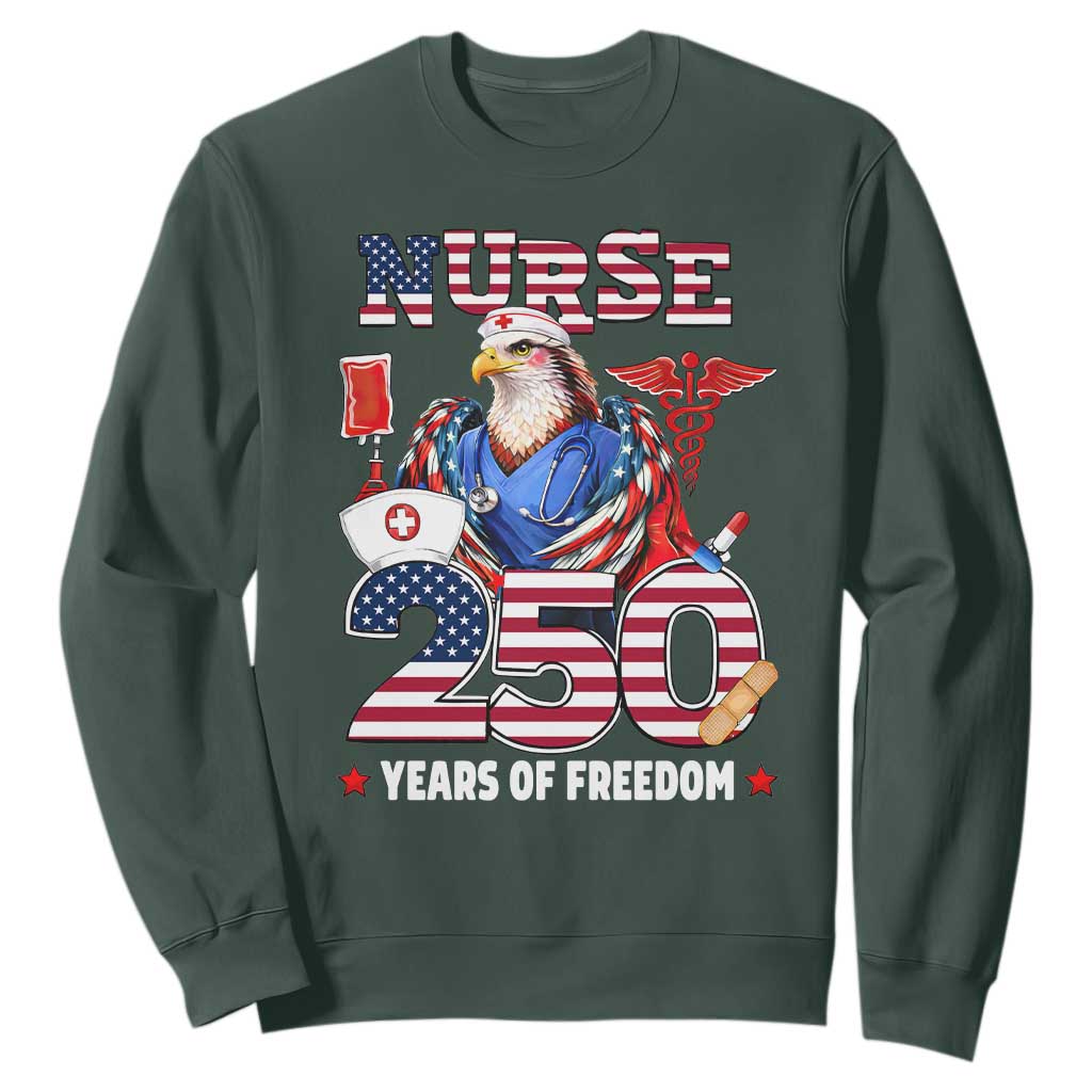 Bald Eagle Nurse 250 Years Of Freedom Sweatshirt Patriotic American Nurse Gift TS12 Dark Forest Green Print Your Wear
