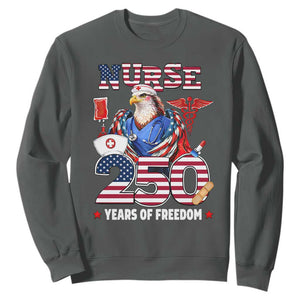 Bald Eagle Nurse 250 Years Of Freedom Sweatshirt Patriotic American Nurse Gift TS12 Dark Heather Print Your Wear