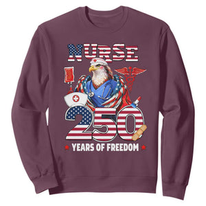 Bald Eagle Nurse 250 Years Of Freedom Sweatshirt Patriotic American Nurse Gift TS12 Maroon Print Your Wear