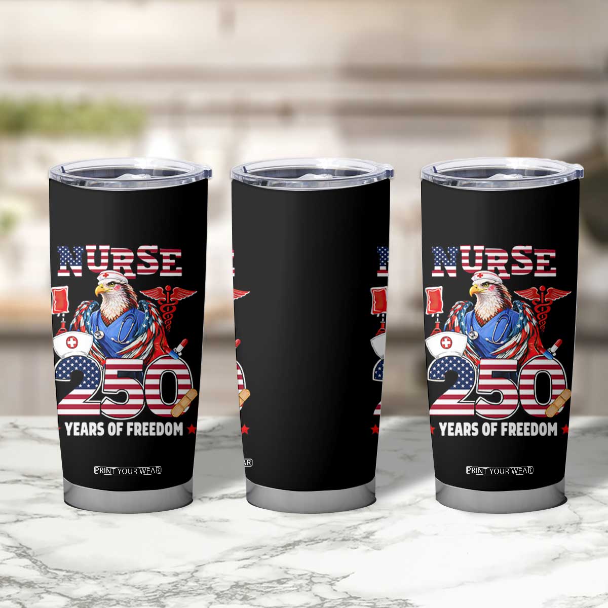 Bald Eagle Nurse 250 Years Of Freedom Tumbler Cup Patriotic American Nurse Gift TS12 Print Your Wear