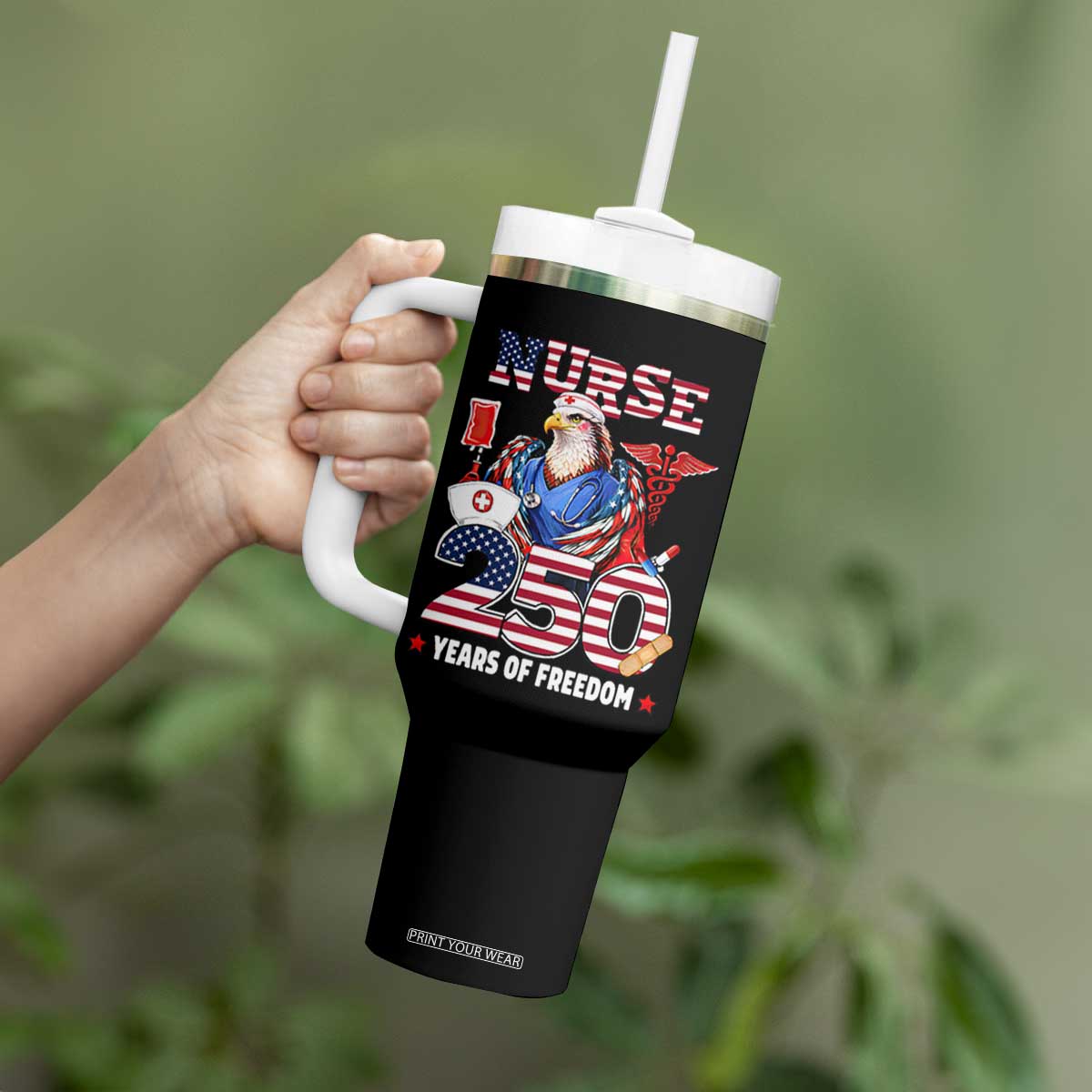 Bald Eagle Nurse 250 Years Of Freedom Tumbler With Handle Patriotic American Nurse Gift TS12 Print Your Wear