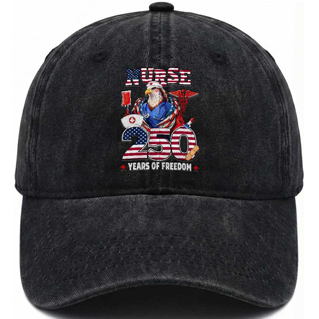 Bald Eagle Nurse 250 Years Of Freedom Washed Cotton Baseball Cap Patriotic American Nurse Gift TS12 Print Your Wear
