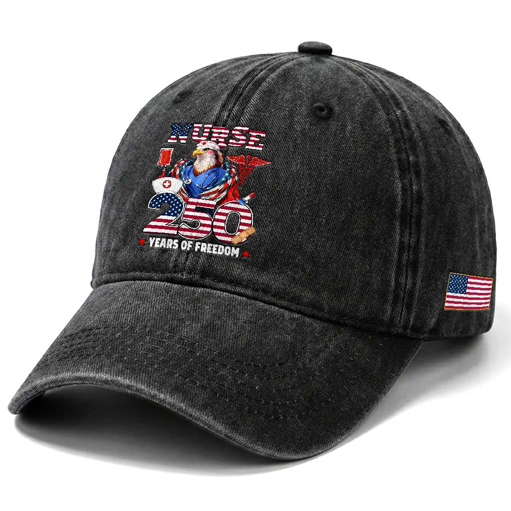 Bald Eagle Nurse 250 Years Of Freedom Washed Cotton Baseball Cap Patriotic American Nurse Gift TS12 Print Your Wear
