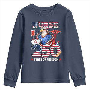 Bald Eagle Nurse 250 Years Of Freedom Youth Sweatshirt Patriotic American Nurse Gift TS12 Navy Print Your Wear