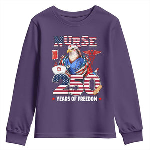 Bald Eagle Nurse 250 Years Of Freedom Youth Sweatshirt Patriotic American Nurse Gift TS12 Purple Print Your Wear