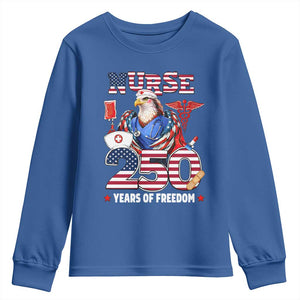 Bald Eagle Nurse 250 Years Of Freedom Youth Sweatshirt Patriotic American Nurse Gift TS12 Royal Blue Print Your Wear