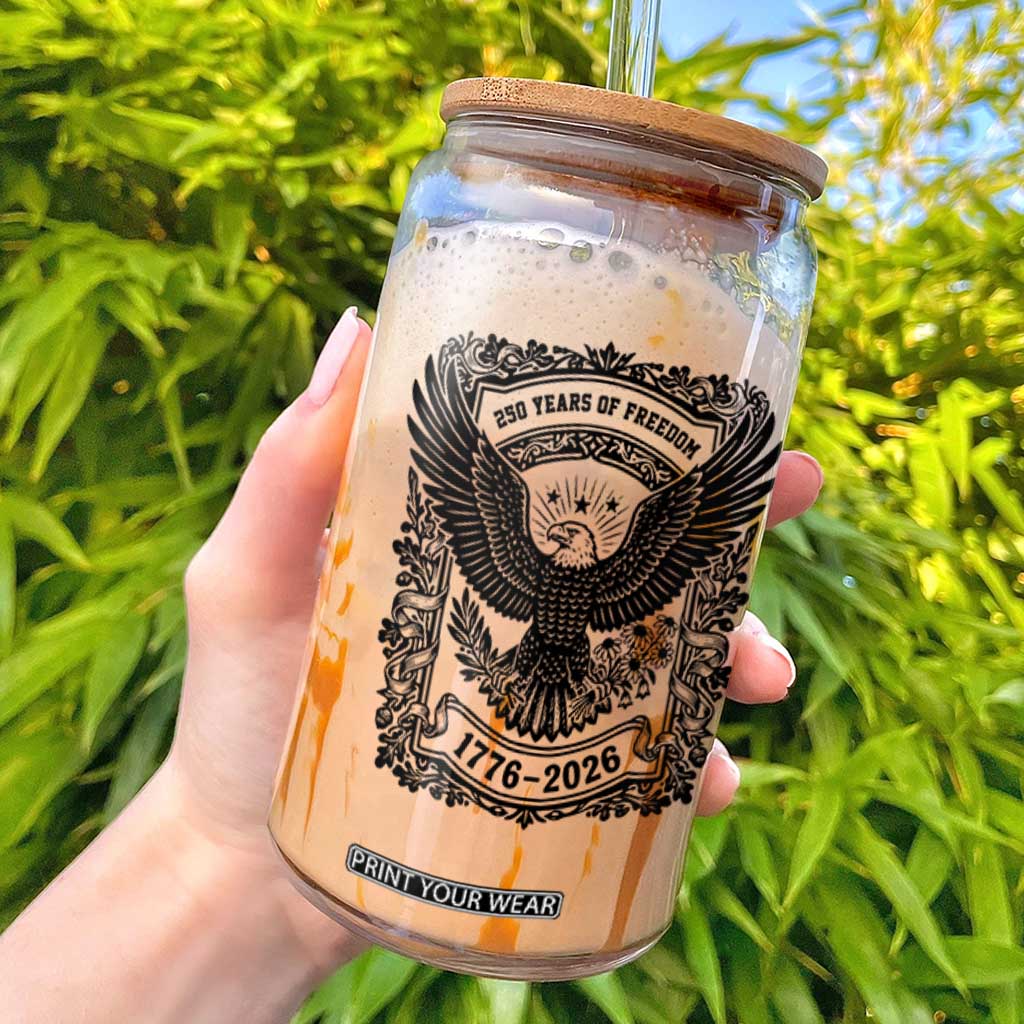 Cottagecore Patriotic Eagle 250th Anniversary USA Gift Glass Can TS12 White Print Your Wear
