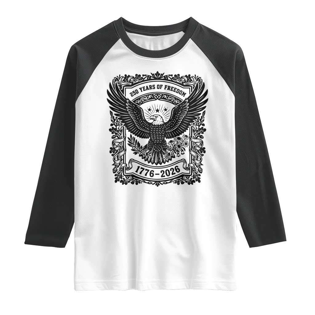 Cottagecore Patriotic Eagle 250th Anniversary USA Gift Raglan Shirt TS12 White Black Print Your Wear