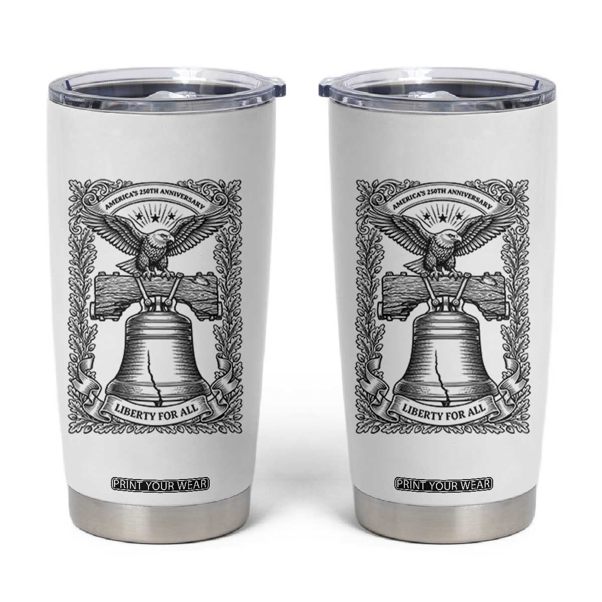 Cottagecore Patriotic Eagle Liberty Bell Tumbler Cup 250th Anniversary Gift TS12 White Print Your Wear