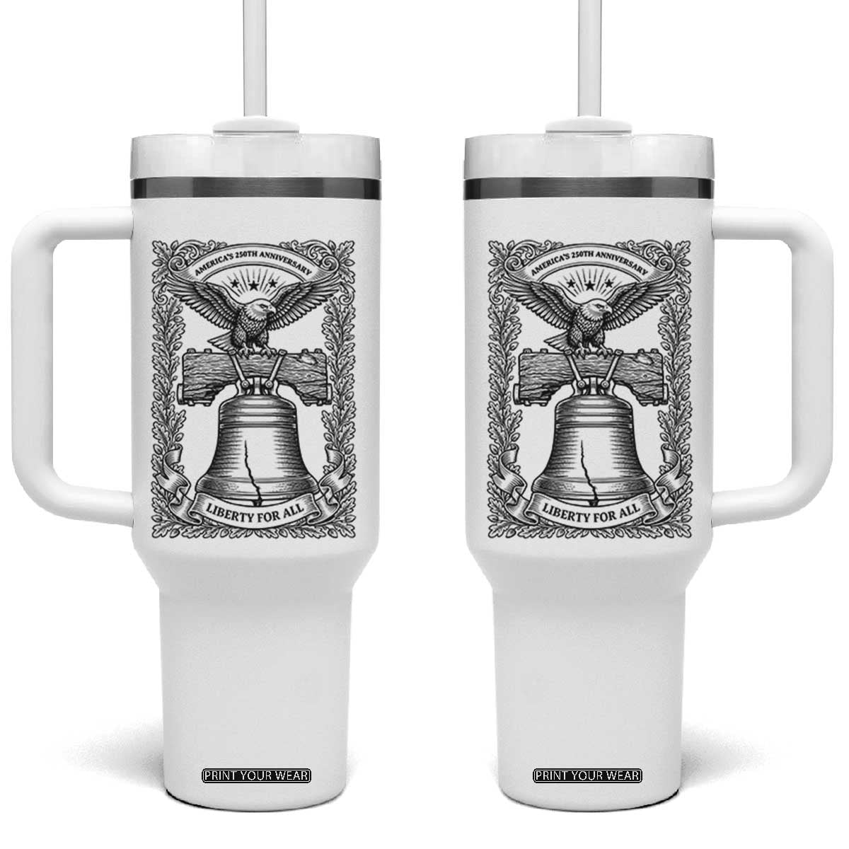 Cottagecore Patriotic Eagle Liberty Bell Tumbler With Handle 250th Anniversary Gift TS12 One Size: 40 oz White Print Your Wear