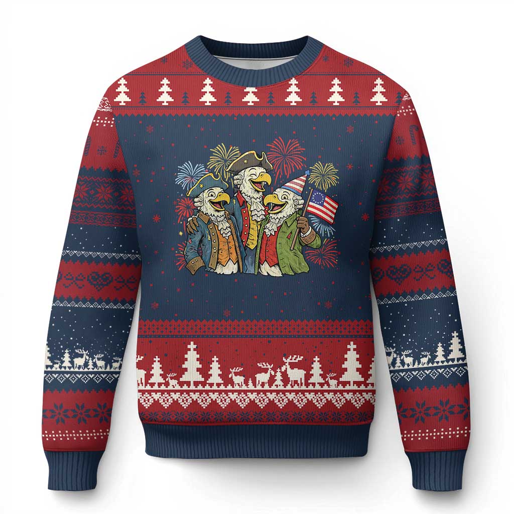 Funny Founding Fathers Eagle Ugly Christmas Sweater 250th Anniversary America Patriotic Gift TS12 Navy Red Print Your Wear