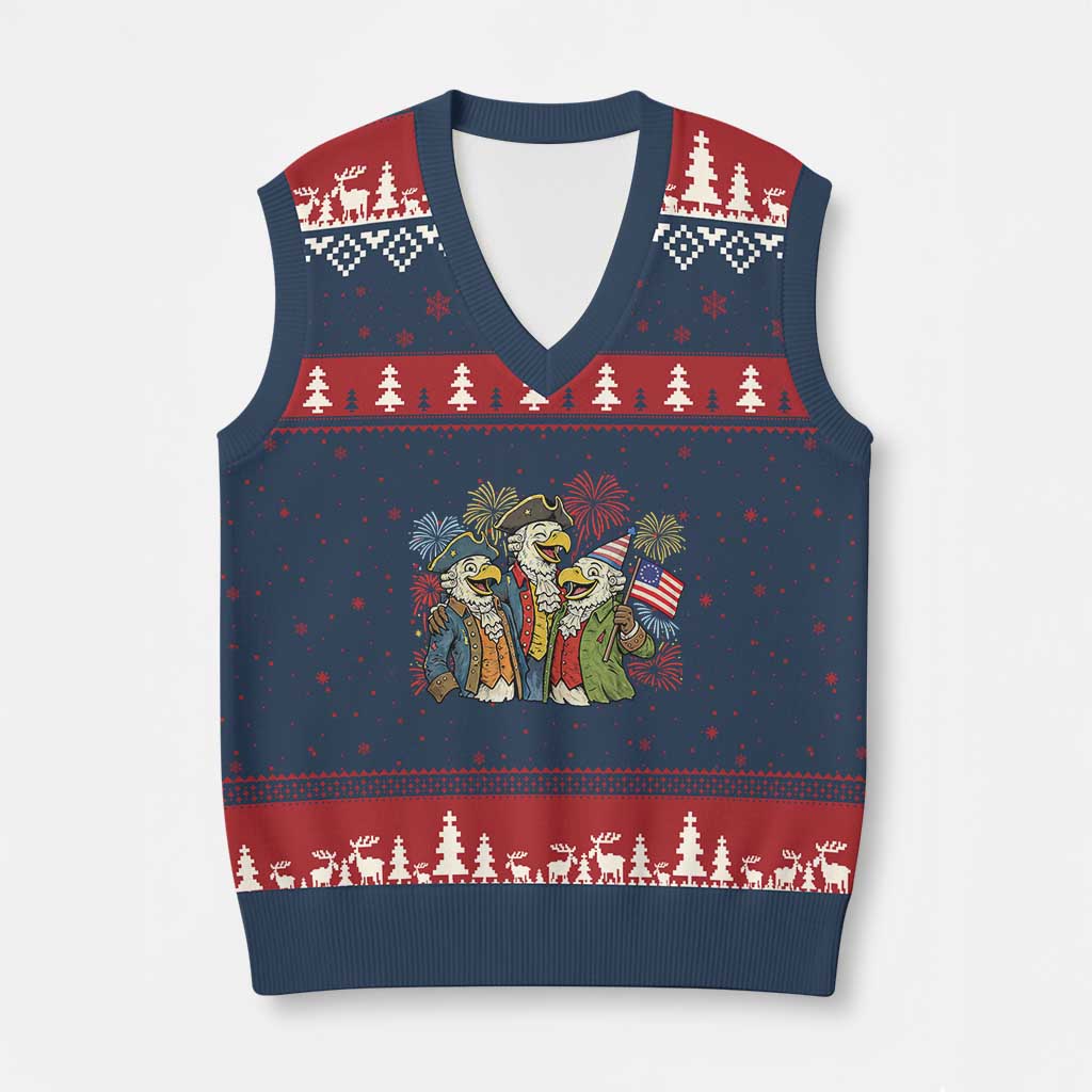 Funny Founding Fathers Eagle V-Neck Knit Sweater Vest 250th Anniversary America Patriotic Gift TS12 Navy Red Print Your Wear