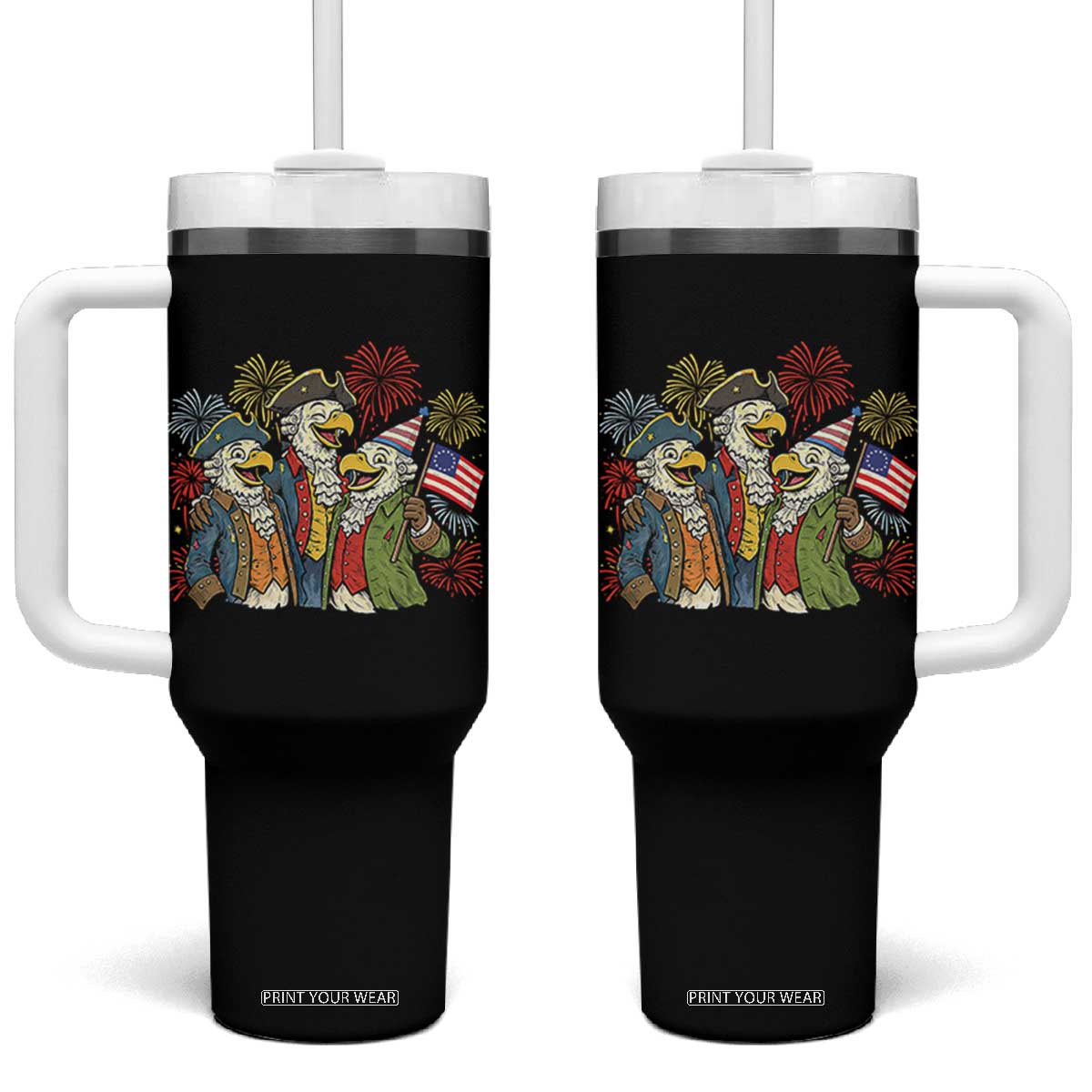 Funny Founding Fathers Eagle Tumbler With Handle 250th Anniversary America Patriotic Gift TS12 One Size: 40 oz Black Print Your Wear