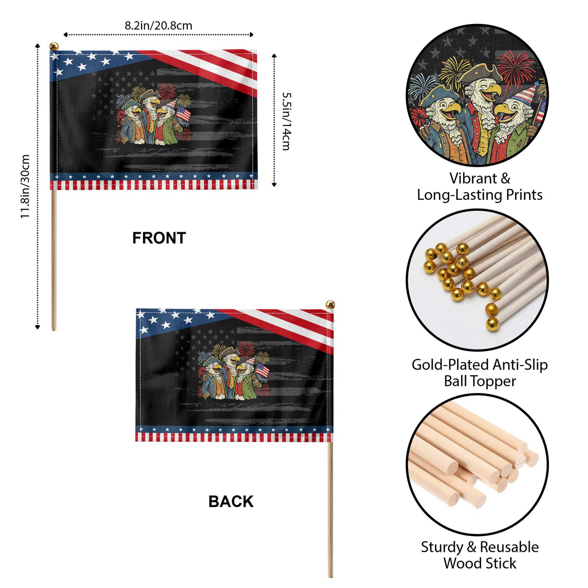 Funny Founding Fathers Eagle Patriotic Handheld Flag 250th Anniversary America Patriotic Gift TS12 Print Your Wear