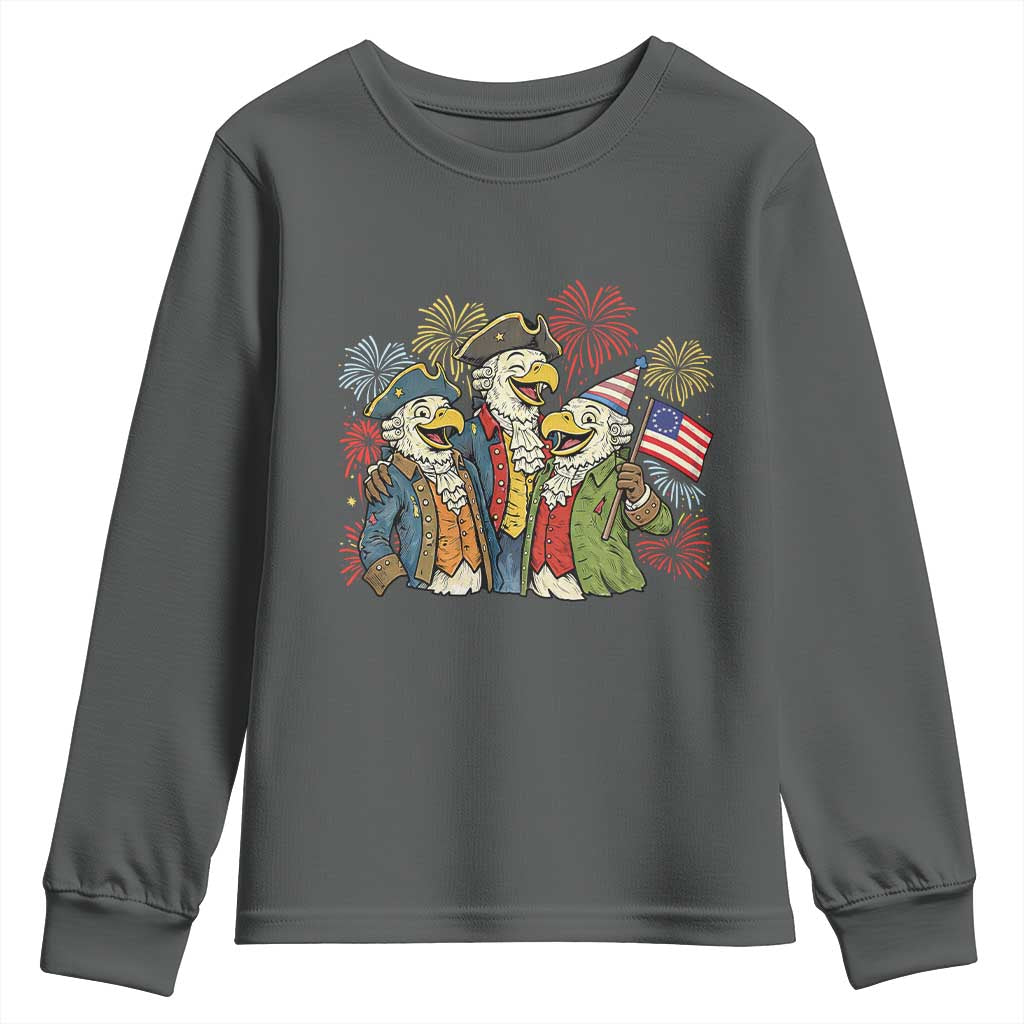 Funny Founding Fathers Eagle Youth Sweatshirt 250th Anniversary America Patriotic Gift TS12 Dark Heather Print Your Wear