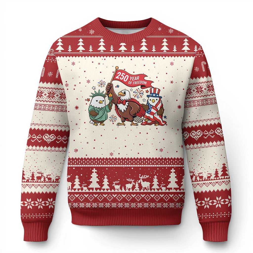Cute Patriotic Eagle 250 Years Of Freedom Ugly Christmas Sweater American Pride Gift TS12 Beige Red Print Your Wear